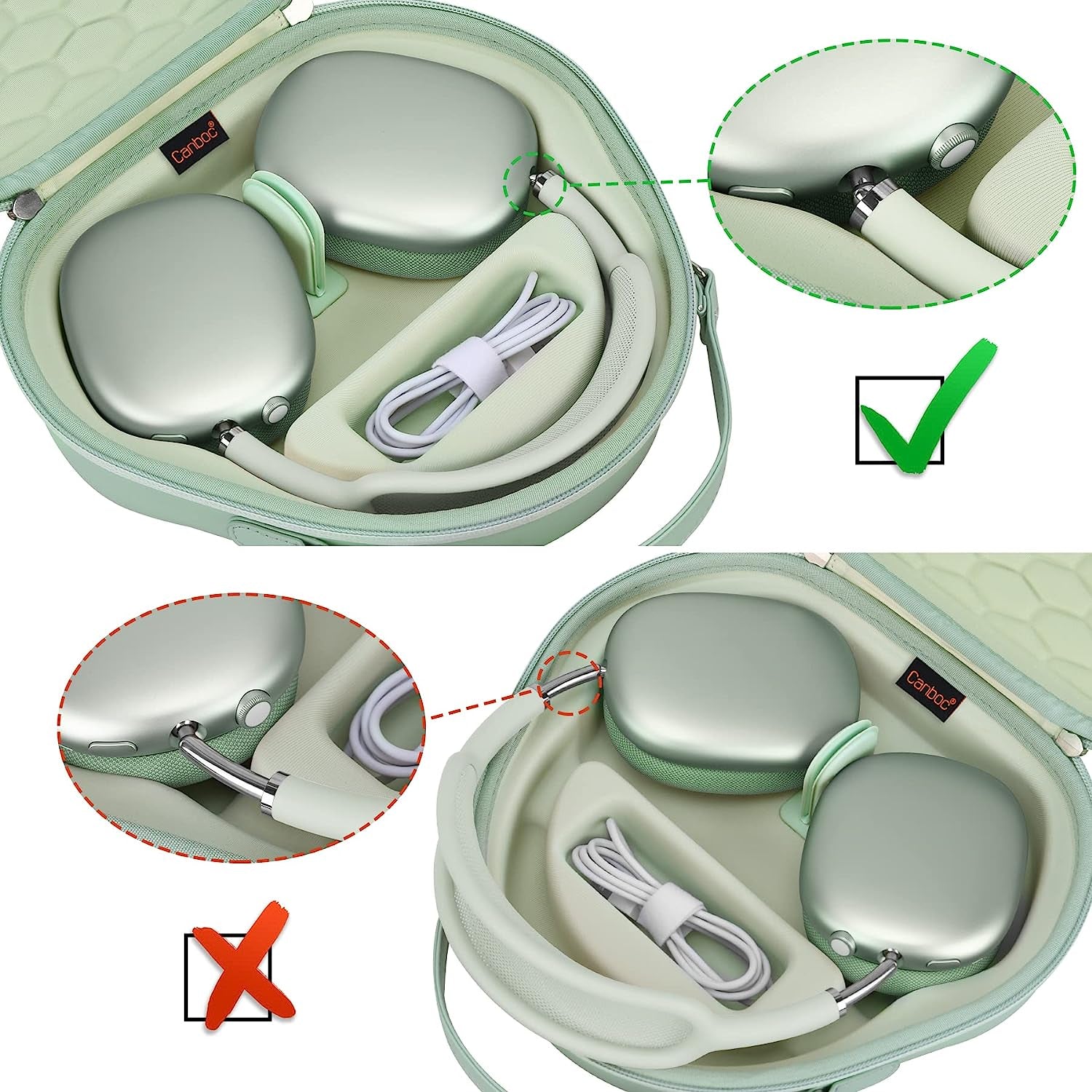 Canboc Airpods Max Case for Apple Airpods Max Headphone, Hard Carrying Smart Headphones Case, Extra Space Fits Cable, Charger, Upgrade-Green (PU)  Canboc   