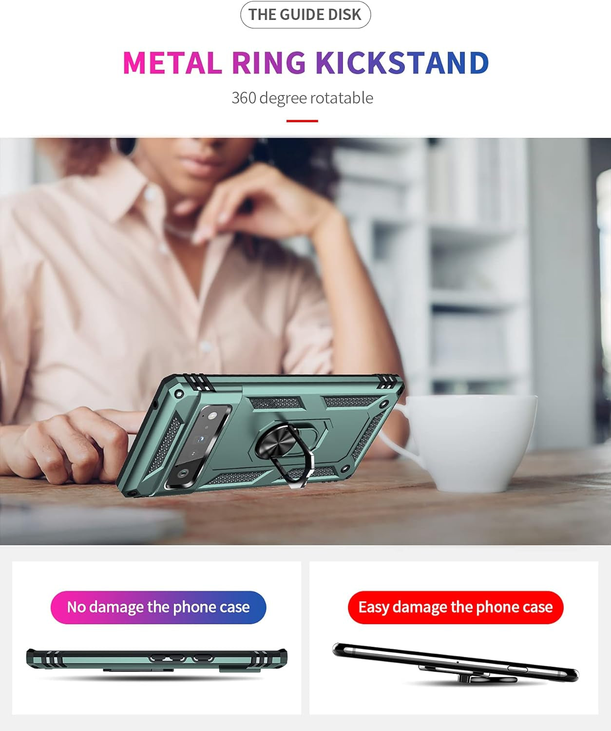 Korecase Designed for Google Pixel 6 Pro Case Heavy Duty Rugged Full Body Shockproof Scratch Proof Screen Protection Built-In 360 Ring Kickstand Military Hard Cover for Men Women Green  Korecase   