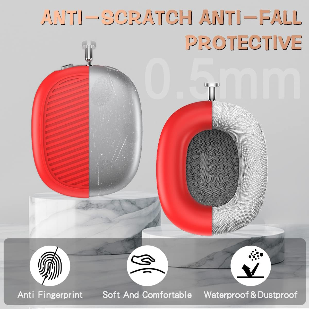 Woocon 4 Set Soft Silicone Case for Airpods Max Headhones, New Sweat Proof Earpad Cover/Ear Cover/Headband Cover/Headband Cushion Protector Accessories Design Unisex for Apple Airpods Max - Red  Woocon   