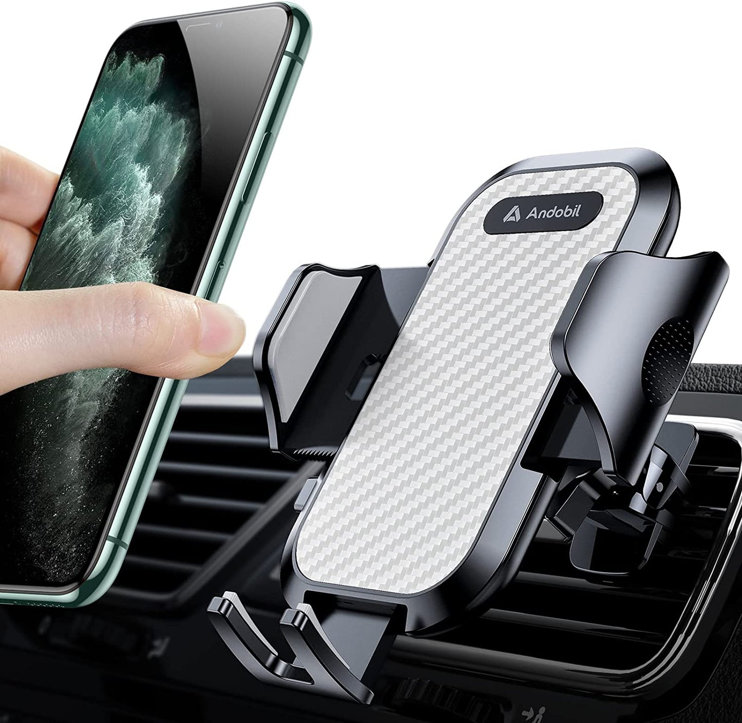(2023 Upgraded) Andobil Car Phone Mount [Military Sturdy, Firmly Grip & Never Slip] Air Vent Cell Phone Holder Car, Ultra Stable, Easy Used, Compatible with Iphone 13 14 12 Pro Max Android Samsung S23  andobil Silver  