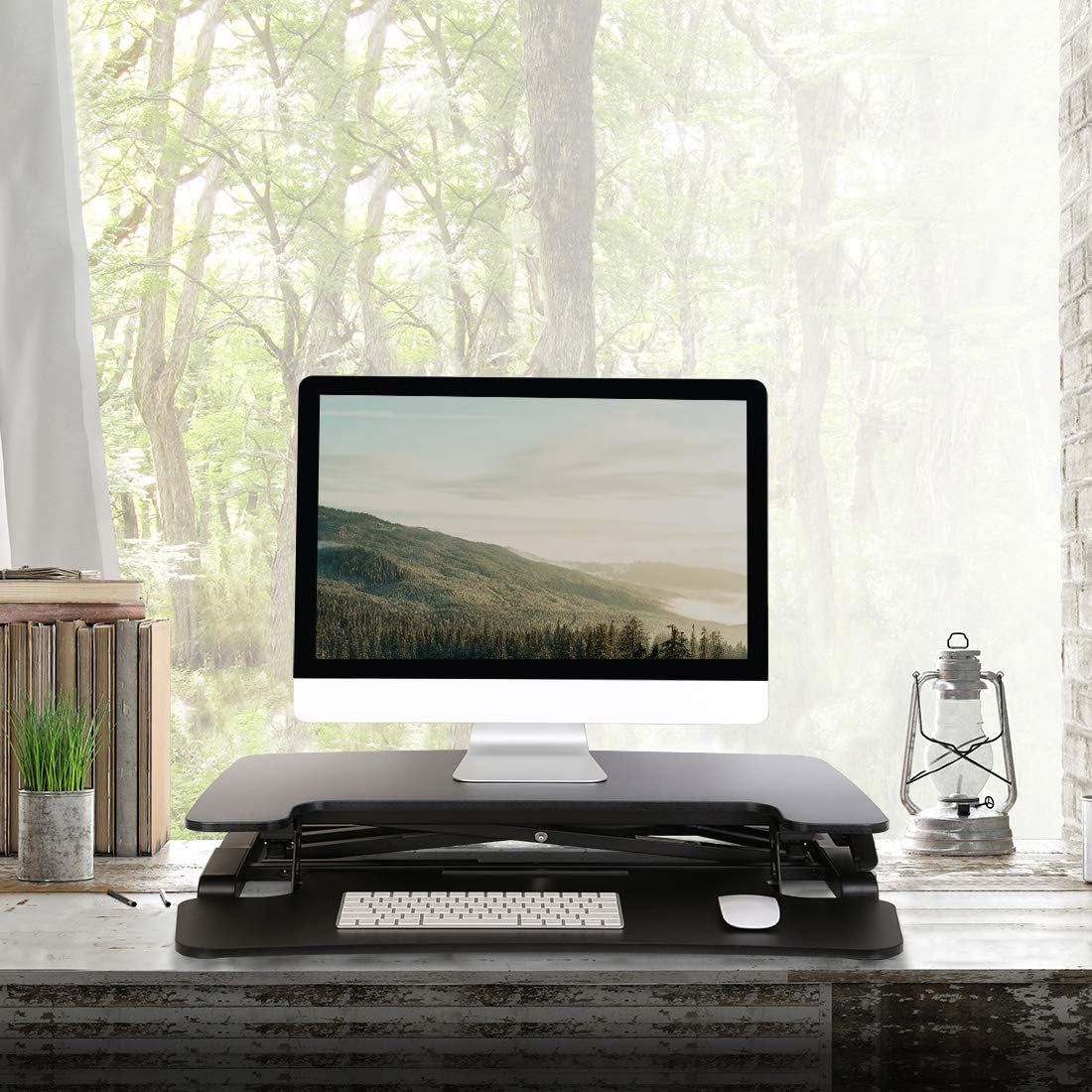 FLEXISPOT 28'' Black Height Adjustable Standing Desk Converter Sit-To-Stand Desk Riser with Wide Keyboard Tray Workstation for Home and Office  FLEXISPOT   