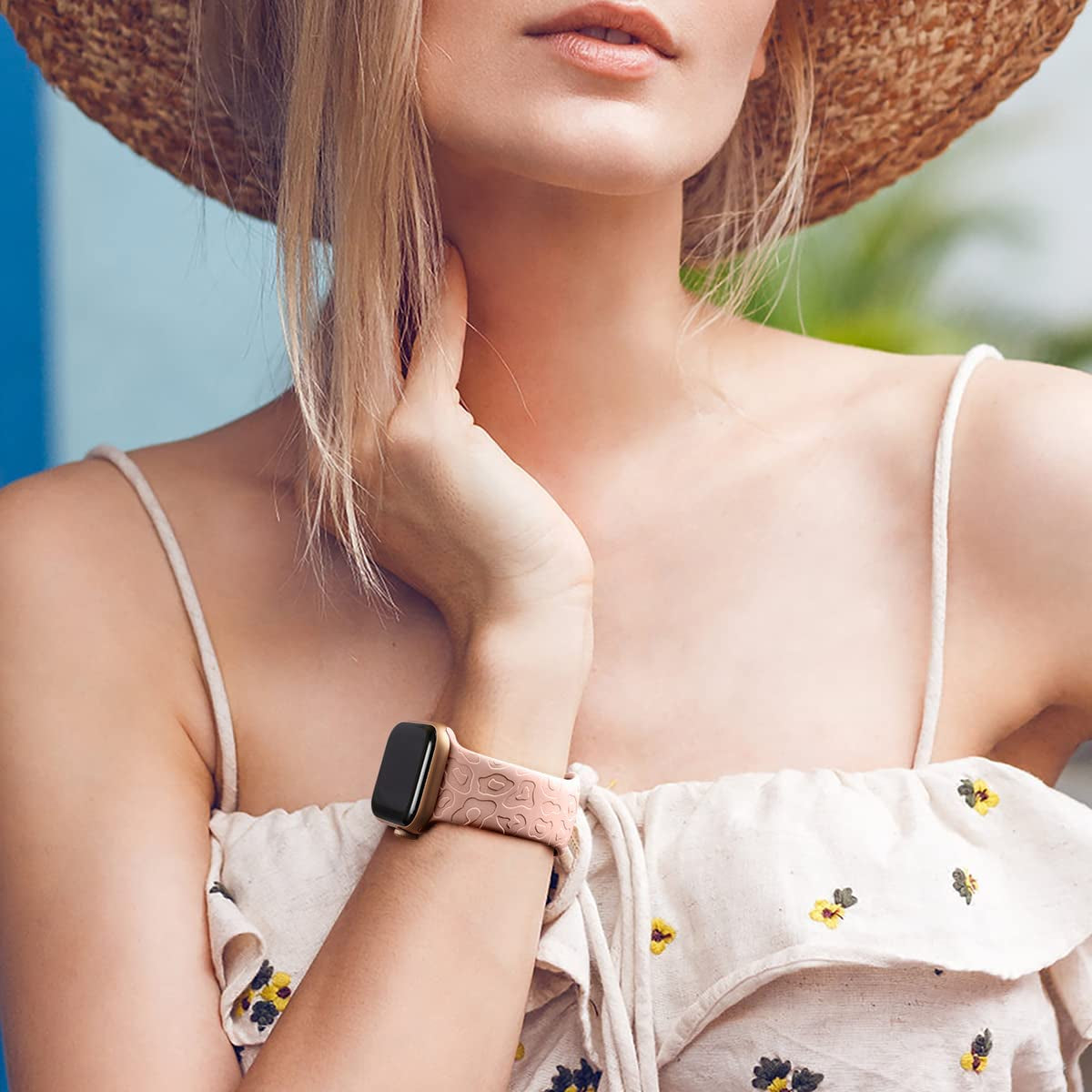 Creategreat Engraved Bands Compatible with Apple Watch Band 45Mm 44Mm 42Mm 41Mm 40Mm 38Mm, Leopard Flower Boho Pattern Soft Silicone Strap Compatible with Iwatch Series 8 7 6 5 4 3 2 1 SE, Women Men  CreateGreat   