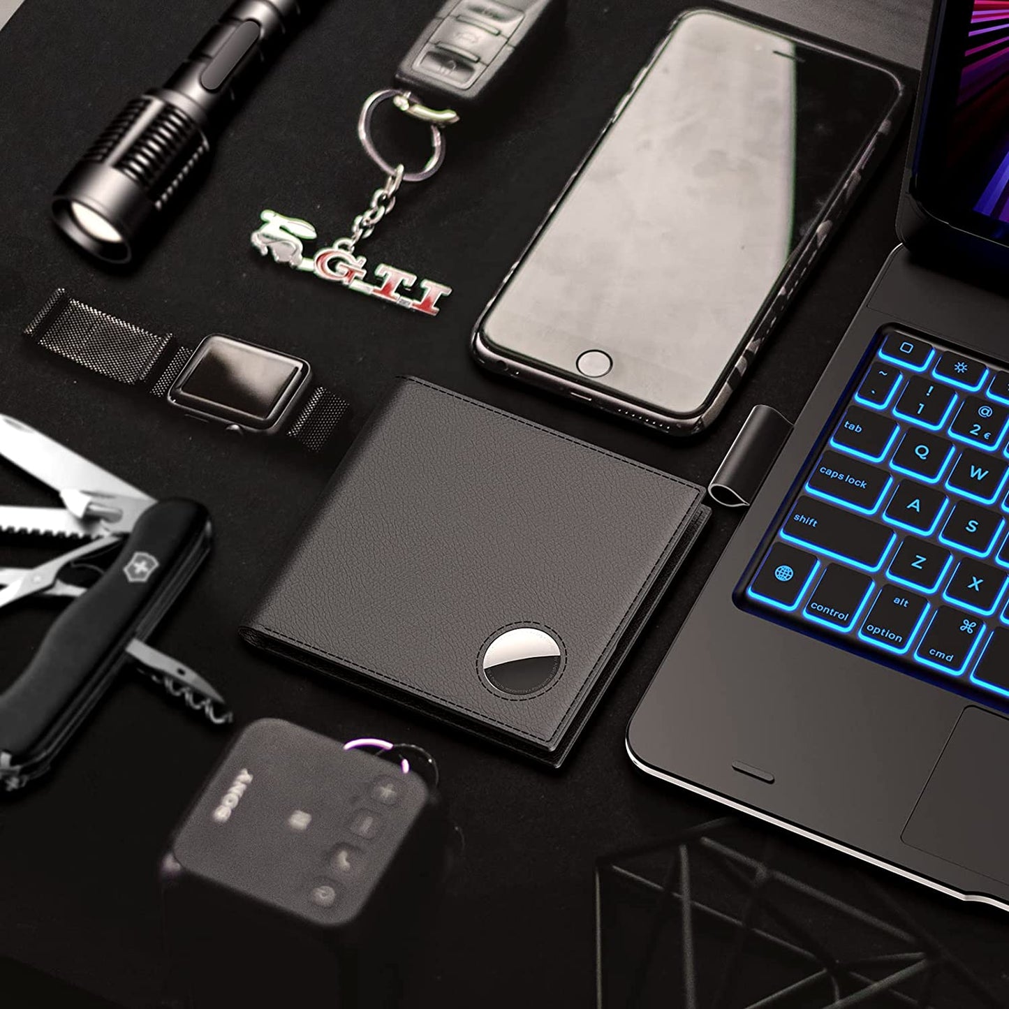 Men'S Leather Wallet with Stealth Pocket for Airtag | Top Grain Leather | Bifold | RFID Blocking | 8-16 Card Capacity | Bill Divider | ID Window | Hidden Pocket Compatible with Apple Air Tag (Black)  typecase   