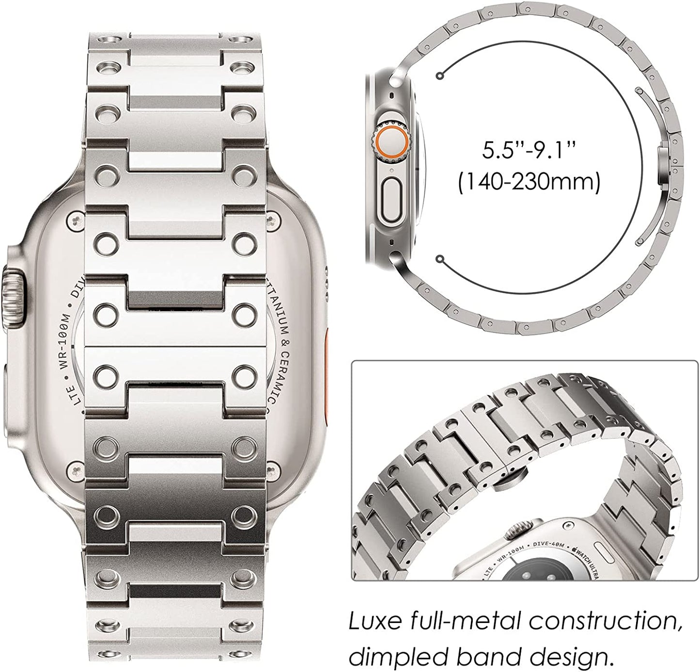 Fullife Compatible with Apple Watch Ultra Band 49Mm 45Mm 44Mm 42Mm Stainless Steel Metal Link with Butterfly Clasp for Men Women for Iwatch Series 8 Series 7 SE/6/5/4/3/2/1, Titanium  Fullife   