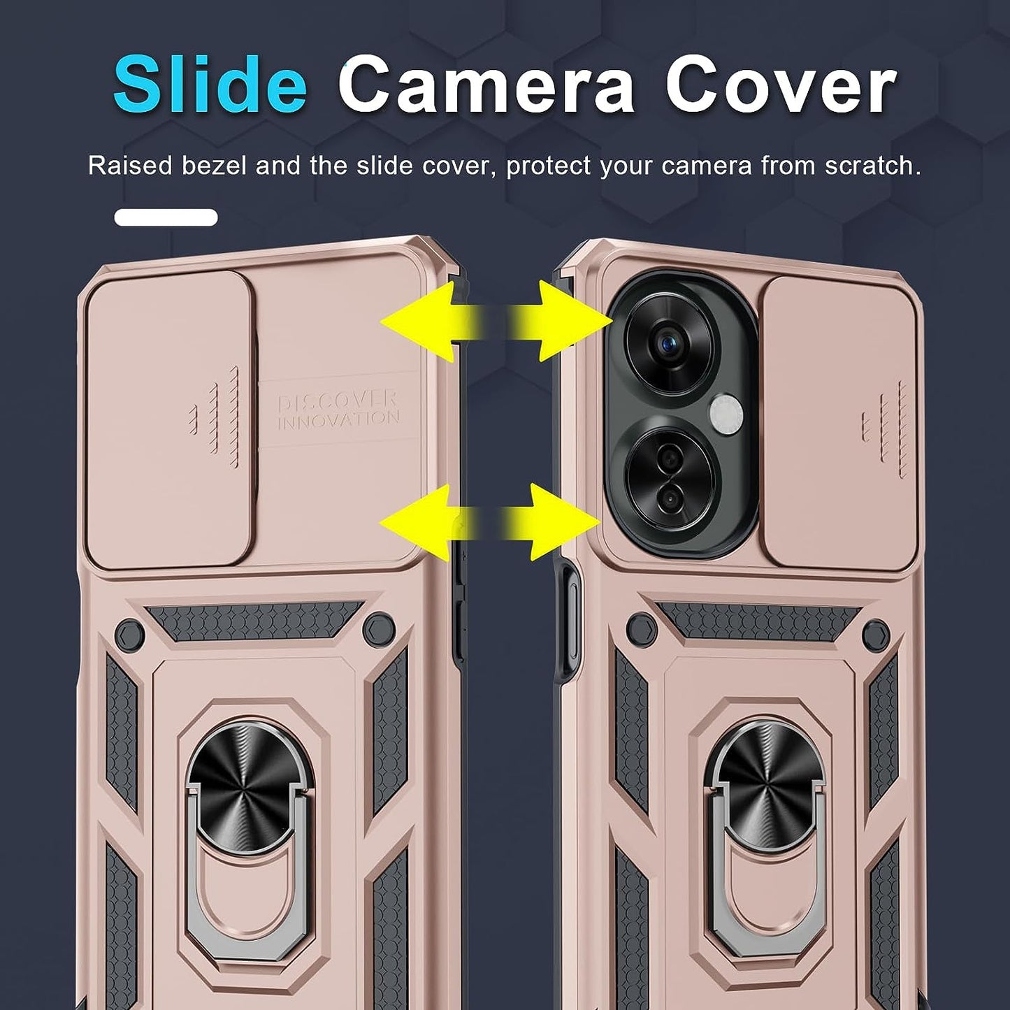 Janmitta Oneplus Nord N30 5G Case Built in Slide Camera Lens Cover+Screen Protector+Finger Ring Holder Kickstand,Heavy Duty Shockproof Full Body Protective Phone Cover,2023 Rose Gold  Janmitta   