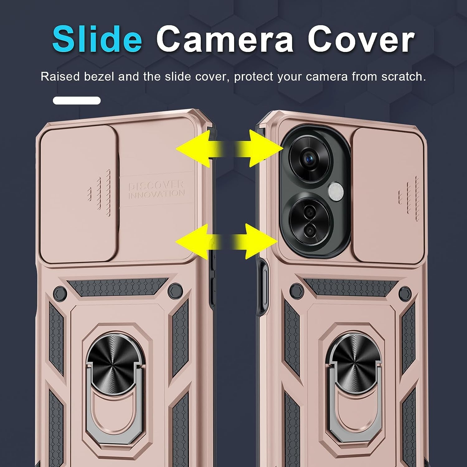 Janmitta Oneplus Nord N30 5G Case Built in Slide Camera Lens Cover+Screen Protector+Finger Ring Holder Kickstand,Heavy Duty Shockproof Full Body Protective Phone Cover,2023 Rose Gold  Janmitta   