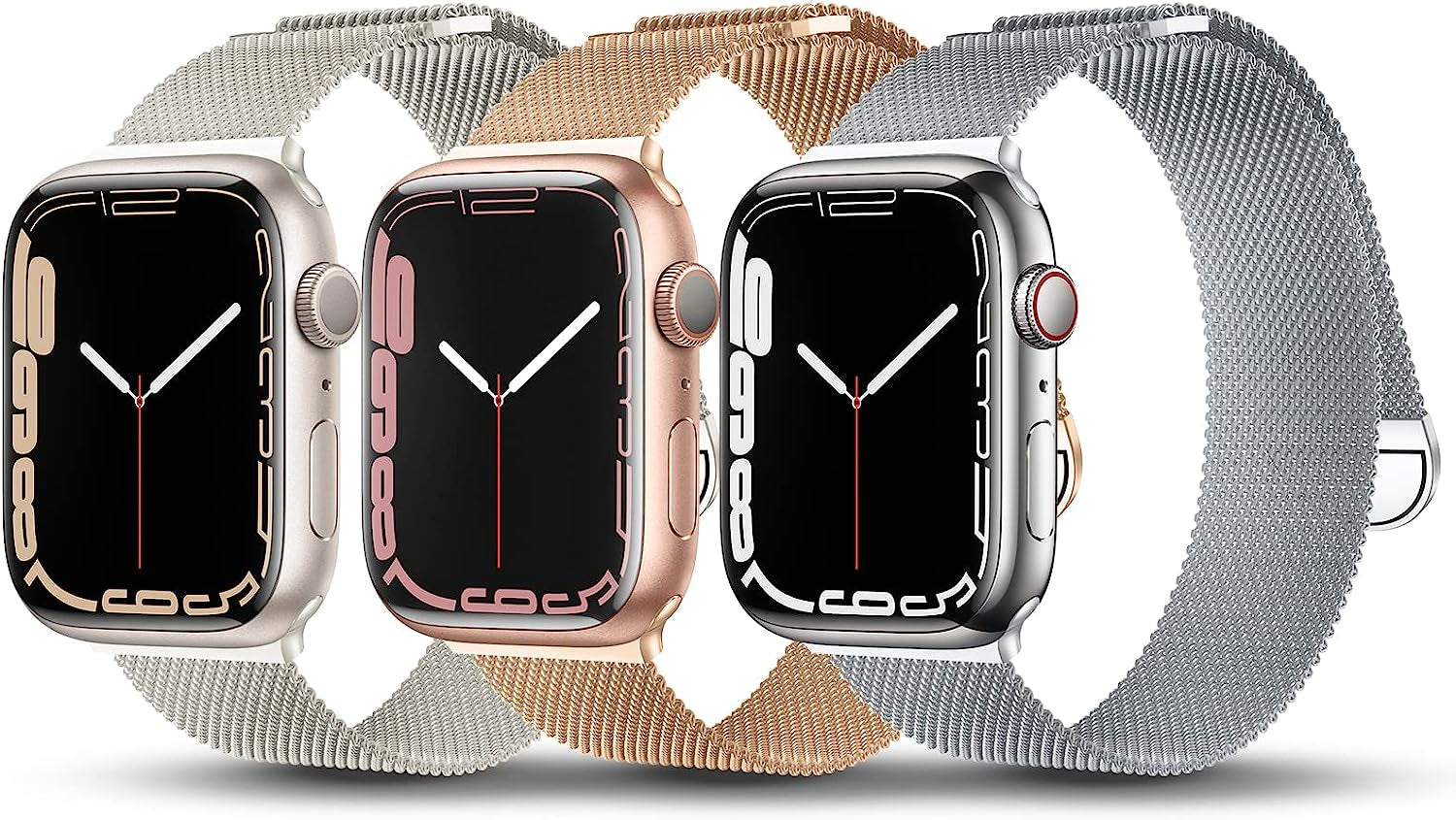 TRA 3 Pack Metal Stainless Steel Bands Compatible with Apple Watch Band 49Mm 45Mm 44Mm 42Mm 41Mm 40Mm 38Mm, Magnetic Mesh Loop Strap Wristband for Iwatch Ultra Series 8/SE/7/6/5/4/3/2/1 Men Women  TRA Starlight/Rose Gold/Silver 38/40/41mm 