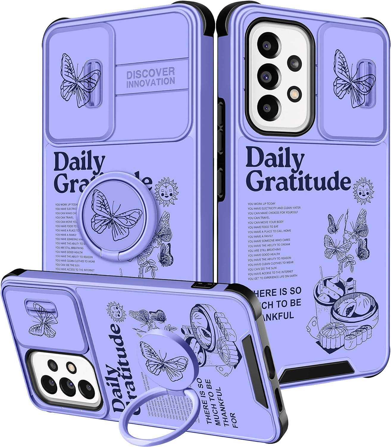 Funermei (2In1 for Samsung Galaxy A53 5G Phone Case for Women Cute Girls Cover Butterfly Girly Kawaii Aesthetic Butterfly Design with Camera Cover and Ring Stand Funda for Samsung A53 5G Case  Funermei 1-For A53 5G-Purple Butterfly  