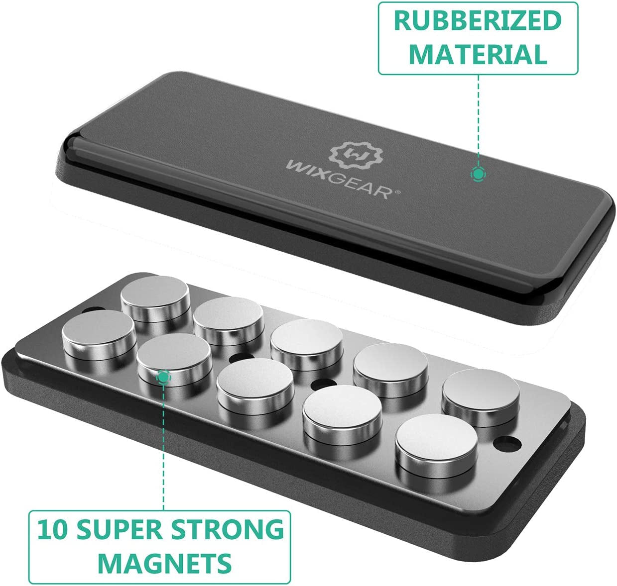 Wixgear Magnetic Phone Car Mount, Universal Stick on Rectangle Flat Dashboard Magnetic Car Mount Holder, for Cell Phones and Mini Tablets -Extra Strong with 10 Magnets!  WizGear   