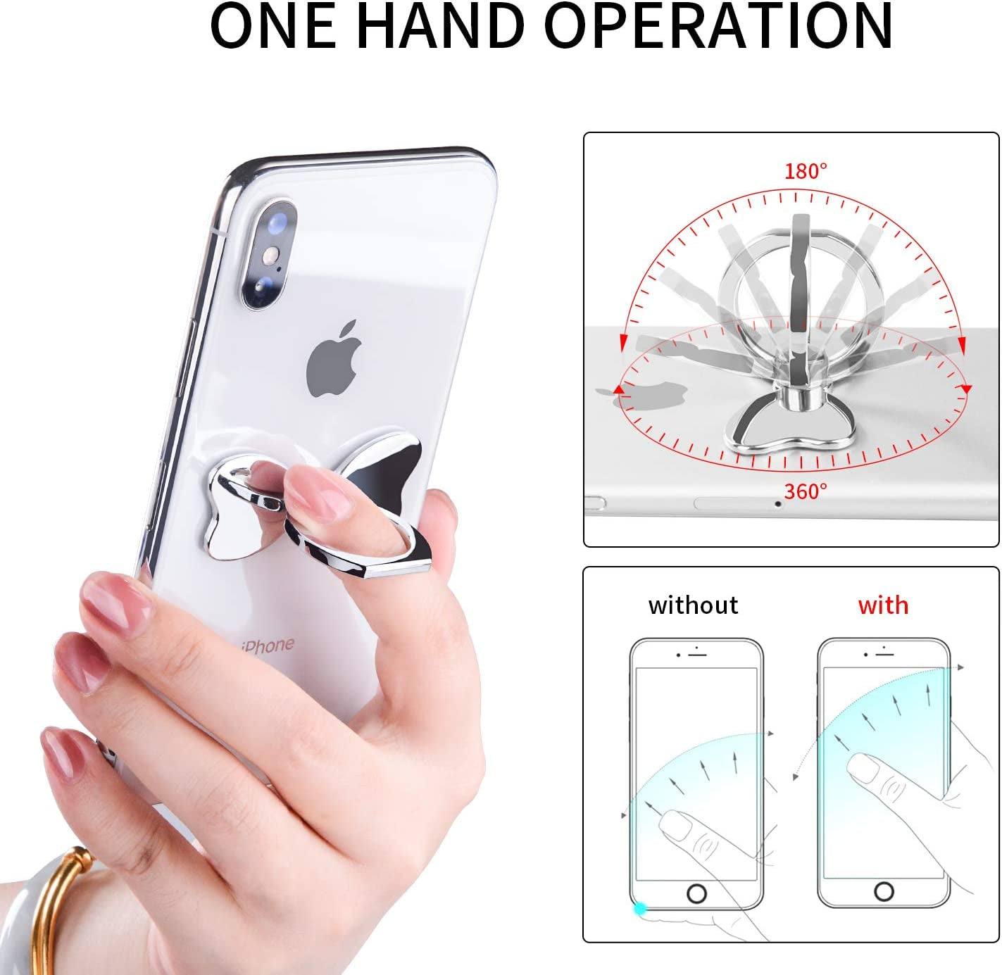 Pzoz Metal Cell Phone Finger Ring Stability Holder Back Stand Collapsible Hand Grip Knob Loop Car Mount Hook Kickstand 360 for Iphone Samsung Galaxy Mobile Cute Accessories (Silver)  pzoz   