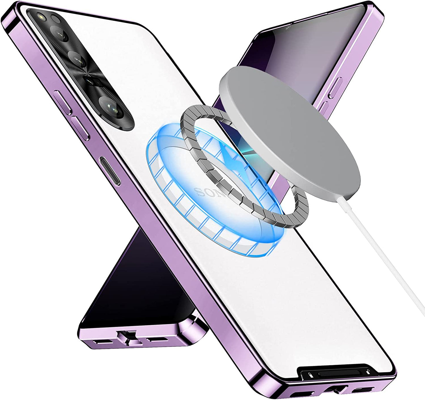 Tffozssi Case for Sony Xperia 5 IV, Compatible with Magsafe Magnetic Adsorption Metal Bumper Back Translucent Matte PC Cover for Sony Xperia 5 Iv,Silver  Tffozssi Purple Sony Xperia 1 Iv 