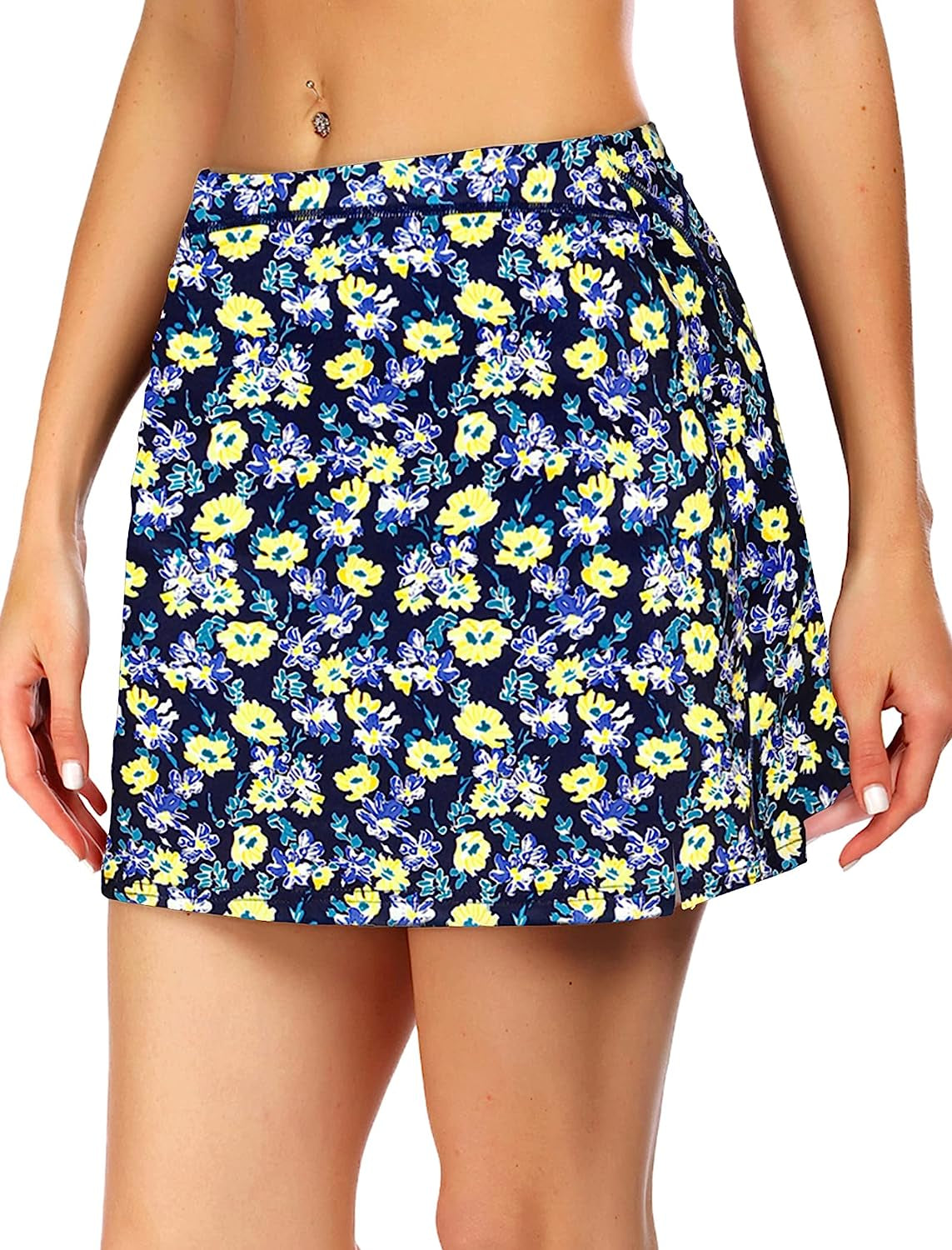 ADOME Women'S Athletic Skort Tennis Skirt with Pockets Shorts Active Golf Running Workout Sports  ADOME Blue Yellow Flower XX-Large 