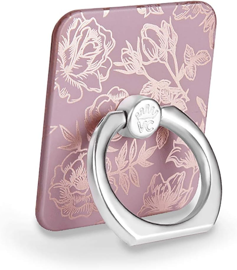 Velvet Caviar Cell Phone Ring Holder - Finger Ring & Stand - Improves Phone Grip Compatible with Iphone, Galaxy and Most Cases (Except Silicone/Leather) - Moonstone Holographic Pink Blue Marble  Velvet Caviar Dusty Rose Floral  