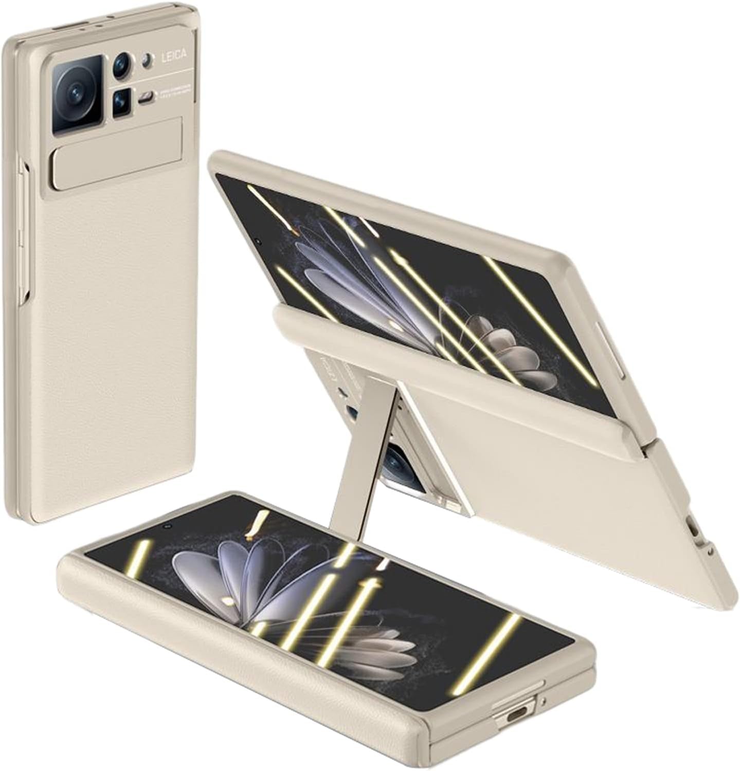 YAGELANG Case for Xiaomi Mix Fold 2, Hinge Protection Premium Real Leather Case with Magnetic Kickstand Screen Protector Camera Protection All-Inclusive PC Shockproof Case,Gold  YAGELANG   