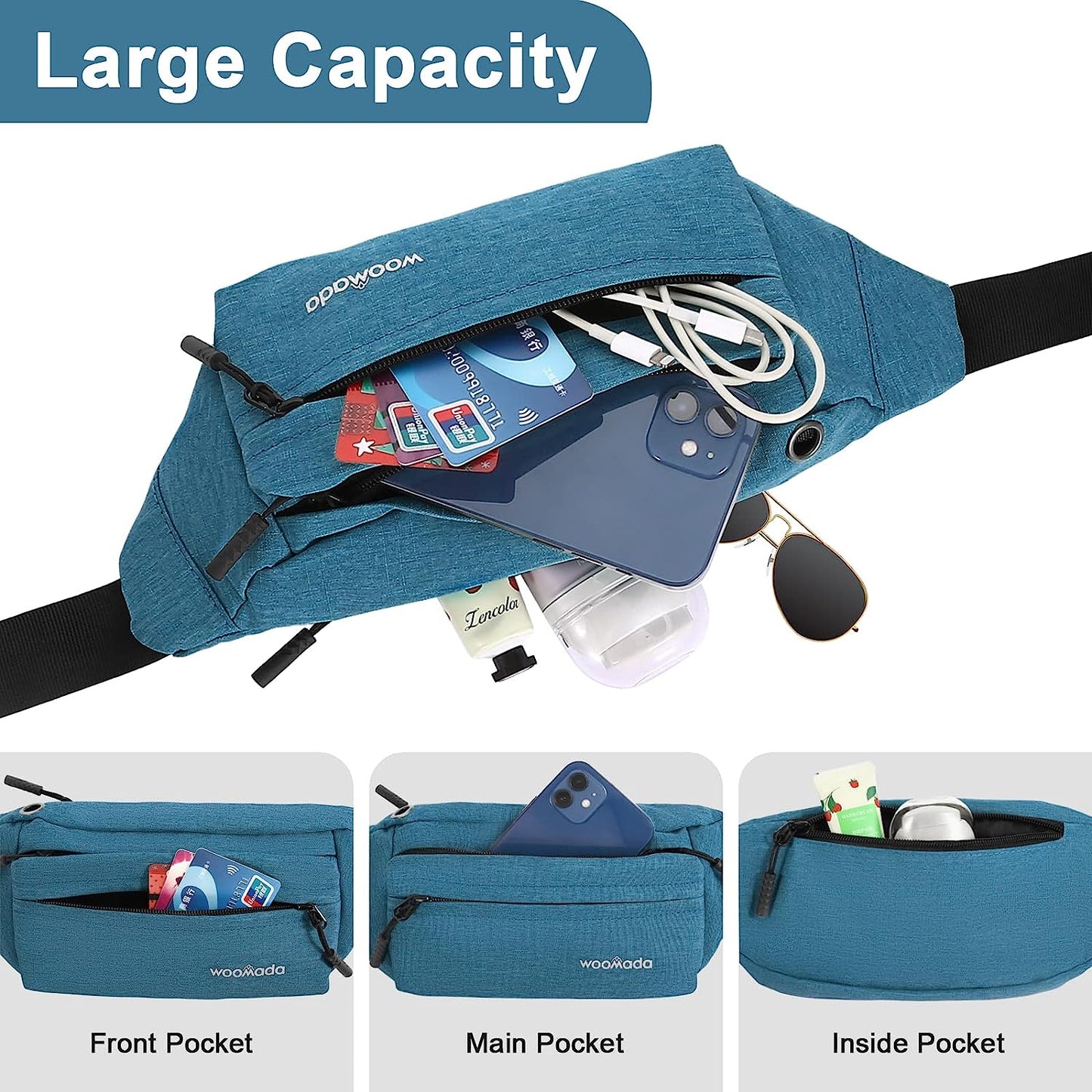 WOOMADA Crossbody Belt Bag, Fanny Pack for Women, Waist Pack with Adjustable Strap & Headphone Jack, Pocket Waist Bag for Running Workout Sports Travelling Cycling Hiking Jogging, Easy Carry Any Phone  WOOMADA   