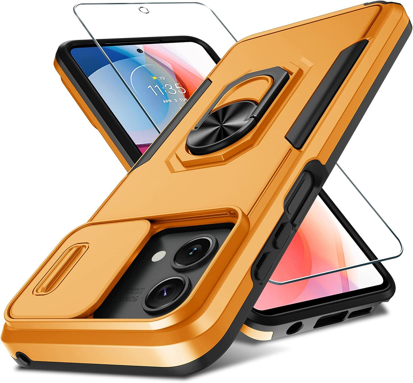 CASEJEEN for Motorola Moto G Stylus 5G 2023 Case with 1 Screen Protector[Not for 4G or 2022 Version],Slide Camera Lens Cover+Finger Ring Stable Kickstand,Shockproof Protective Phone Cover,Red  CASEJEEN Orange Only For Moto G Stylus 5G 2023(Model:Xt2315) 