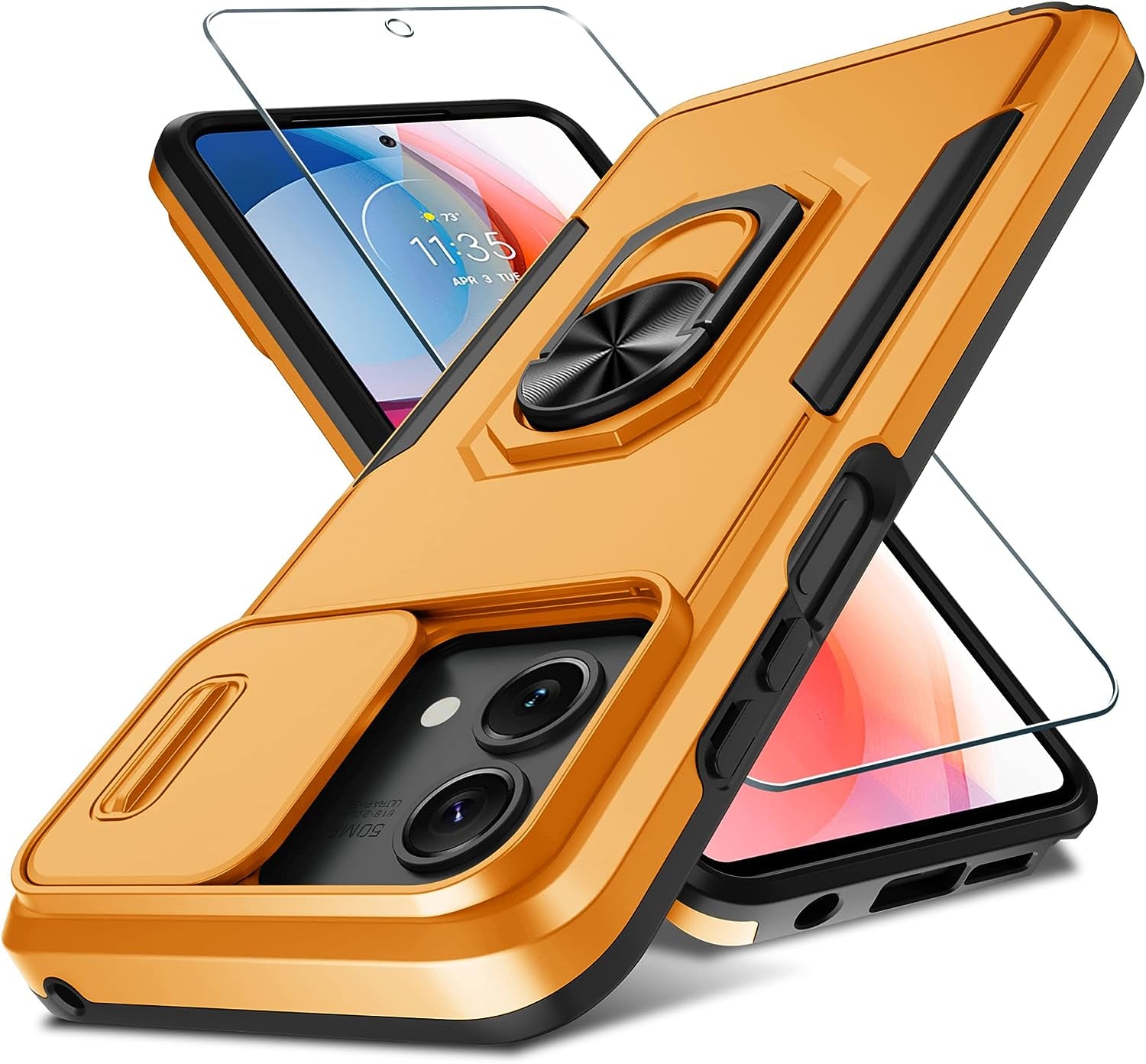 CASEJEEN for Motorola Moto G Stylus 5G 2023 Case with 1 Screen Protector[Not for 4G or 2022 Version],Slide Camera Lens Cover+Finger Ring Stable Kickstand,Shockproof Protective Phone Cover,Red  CASEJEEN Orange Only For Moto G Stylus 5G 2023(Model:Xt2315) 