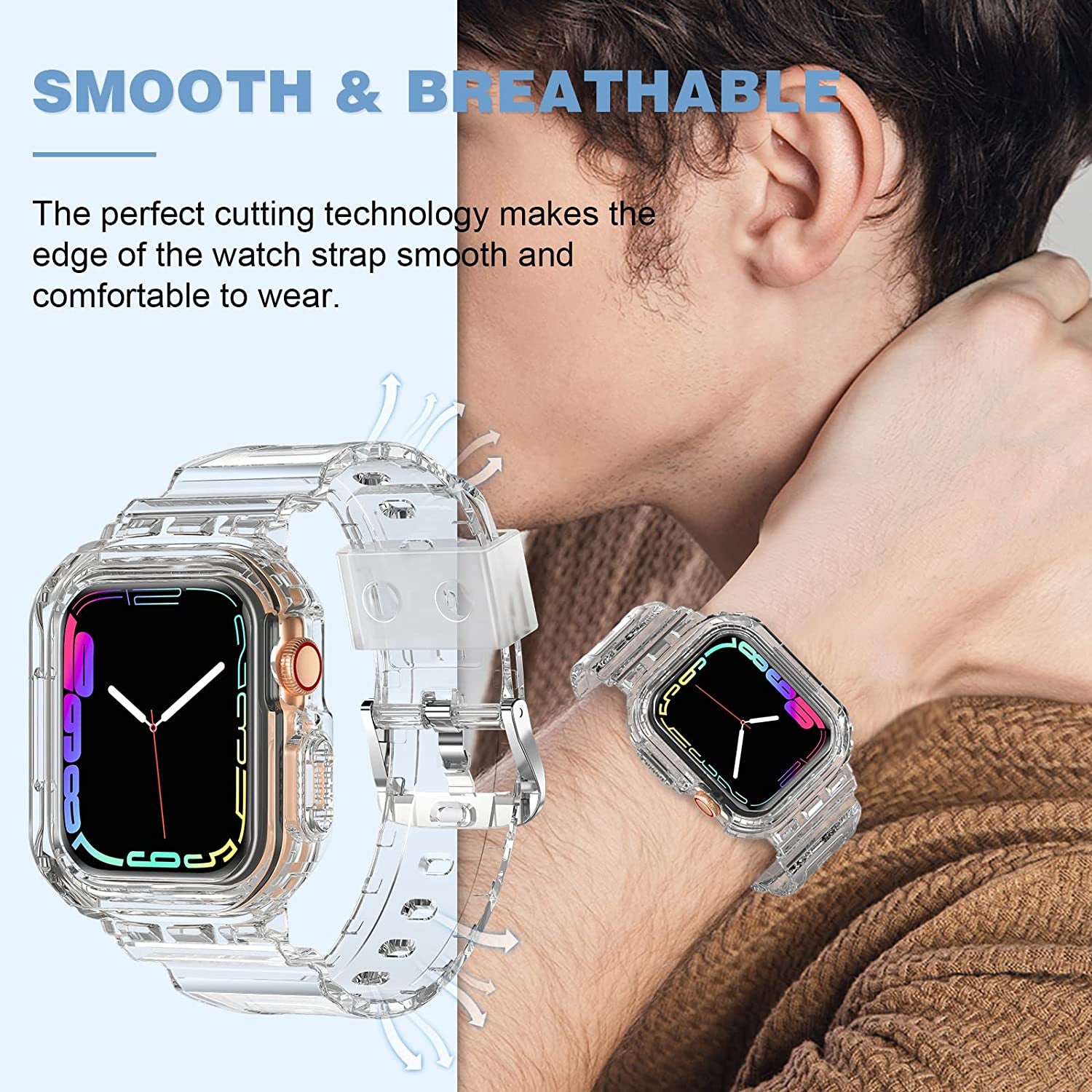 XYF Compatible for Crystal Clear Apple Watch Bands, 45Mm 44Mm 42Mm 41Mm 40Mm 38Mm 49Mm with Bumper Case for Men Women Jelly Sport Case and Band for Iwatch Ultra Series 8 7 SE/6 5 4 3 2 1  XYF   