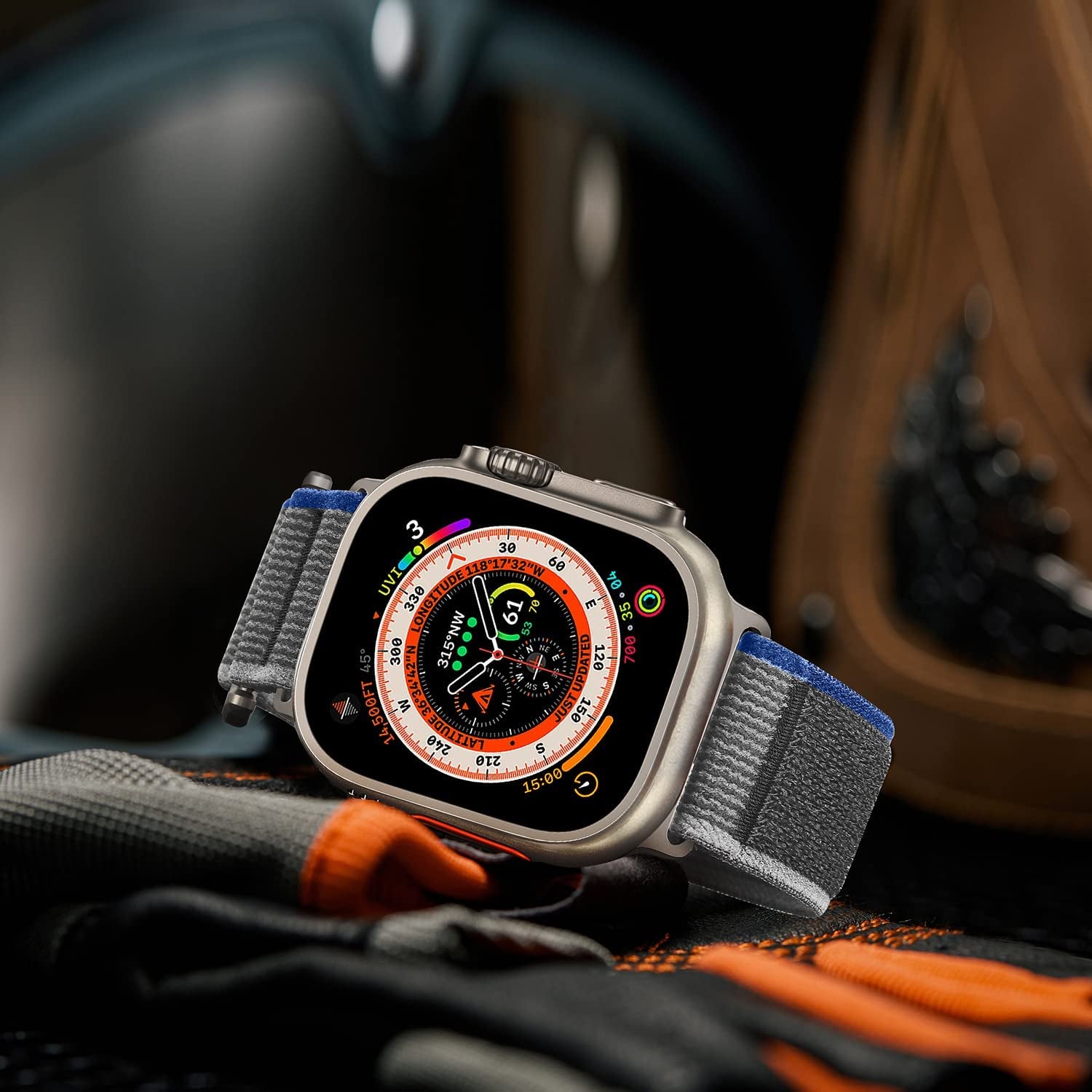 HITZEE Compatible with Apple Watch Band 49Mm 45Mm 44Mm 42Mm, Soft Nylon Braided Velcro Loop Bands Adjustable Sport Strap Designed for Apple Watch Ultra Series 8 7 SE 6 5 4 3 2 1, Blue/Gray, M/L  HITZEE   