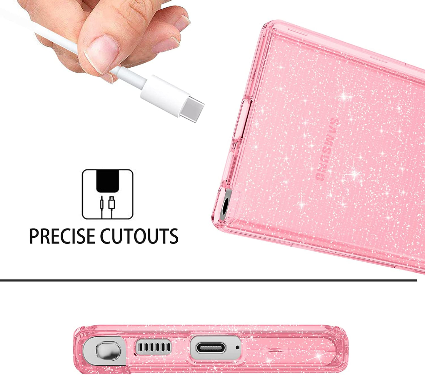 DUEDUE for Samsung Galaxy S22 Ultra 6.8" 5G Case Glitter Full Body Protective 3 in 1 Heavy Duty Hybrid Hard PC Rugged Shockproof Women Transparent Bling Sparkle Cover for Samsung S22 Ultra, Pink Clear  DUEDUE   