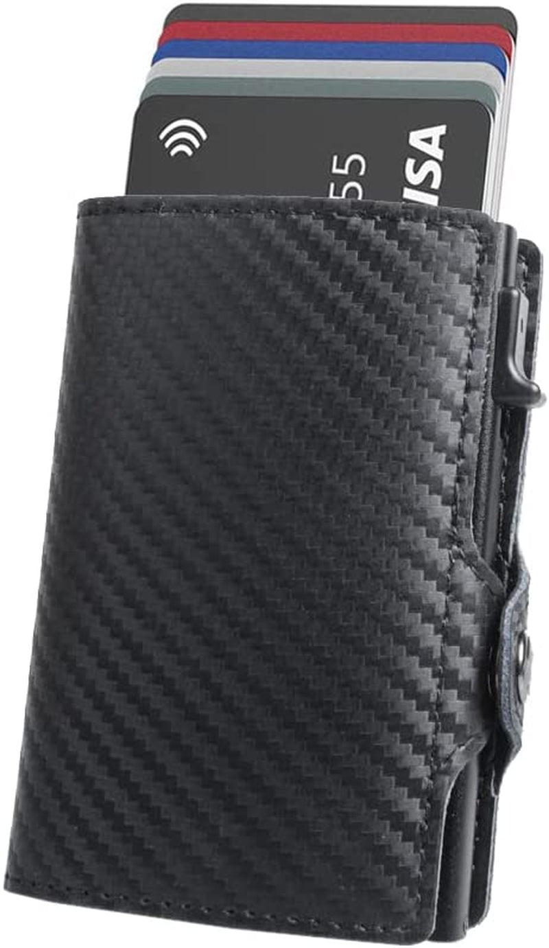 Airtag Wallet Genuine Premium Leather Credit Card Money Holder Airtag Cover Air Tag Case Automatic Pop up Wallet Aluminum Slim Pocket Bifold (Carbon Fiber)  Generic   