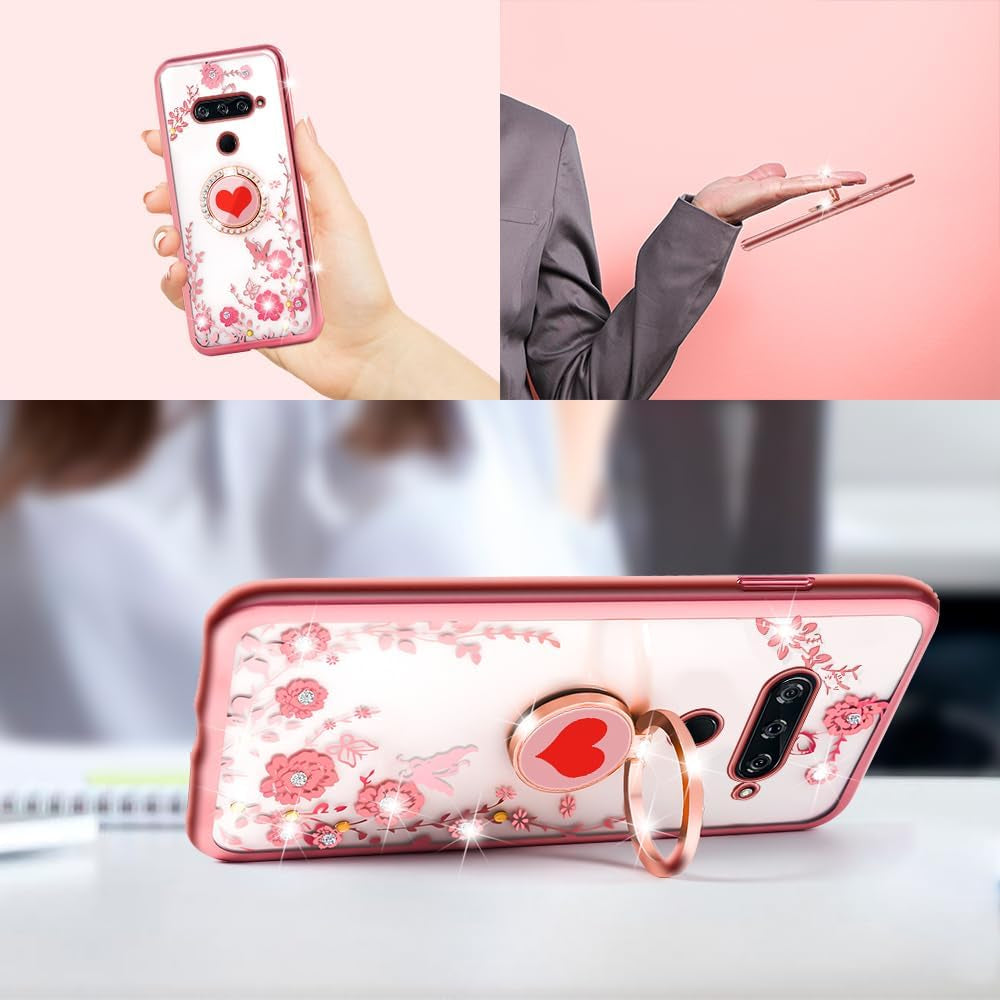 Easyscen Case for LG V40 Thinq, Red Heart Butterfly Cute Girls Phone Case Soft Silicone Clear Case for Girls Women, Thin Slim Lightweight Pro Tective Bumper Cover for LG V40 Thinq - Butterfly  xinchuang   