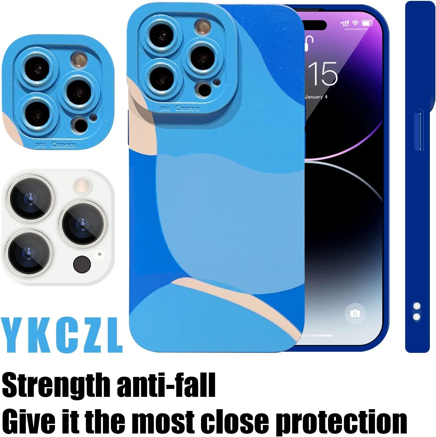 YKCZL Compatible with Iphone 14 Pro Case(No Fit Iphone 14 Pro Max 6.7 Inch), Cute Painted Art Heart Pattern Full Camera Lens Protective Slim Soft Shockproof Phone Case for Women Girls-Dark Blue  YKCZL   