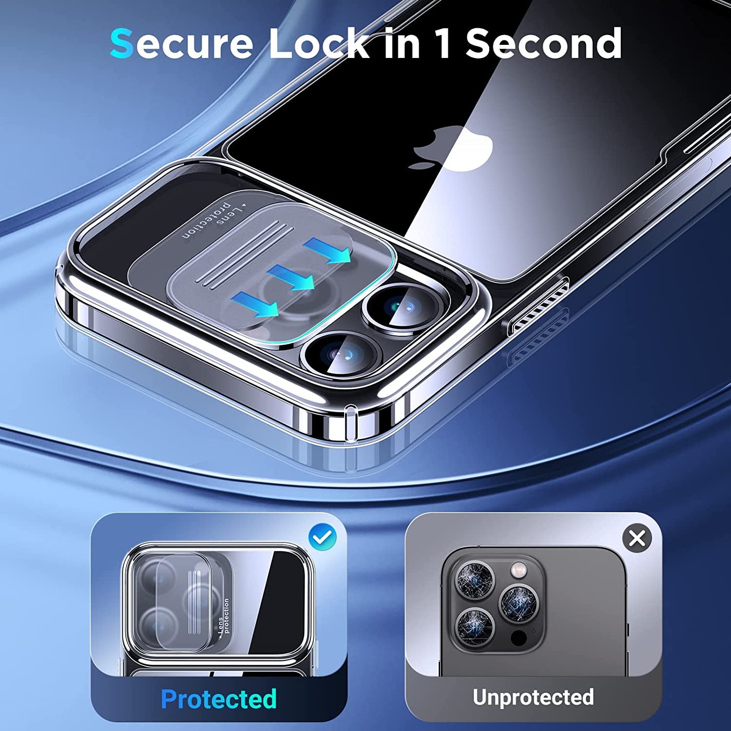 Simtect Designed for Iphone 14 Pro Case with Sliding Camera Cover, Shockproof & Military-Grade Protective Silicone Phone Case for Iphone 14 Pro 6.1 Inch - Clear  Simtect   