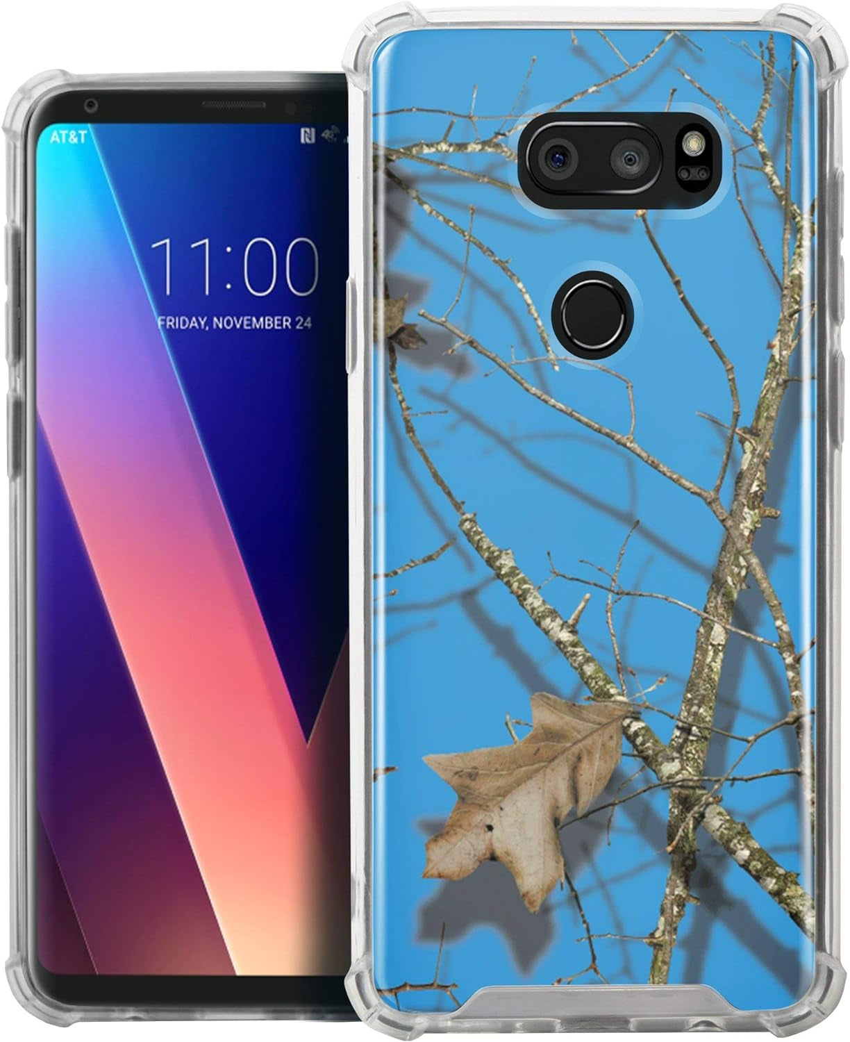 Casesondeck Blue Case Compatible with [LG V30 and LG V30S Thinq] Hunters Series Max Clarity Bumper, Hard Back Plate Soft TPU Edges for Max Protection (Blue Hunters Camo)  CasesonDeck   