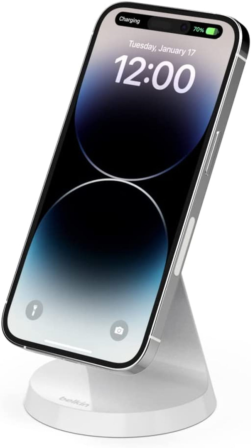 Belkin Magnetic Wireless Charger Stand - Magsafe Charger Compatible - Magnetic Iphone Charger - Wireless Charger - Works W/ Apple Iphone 14, Iphone 13 & Iphone 12 - Power Supply Not Included - Black  Belkin White Power Supply Not Included Wireless Charger