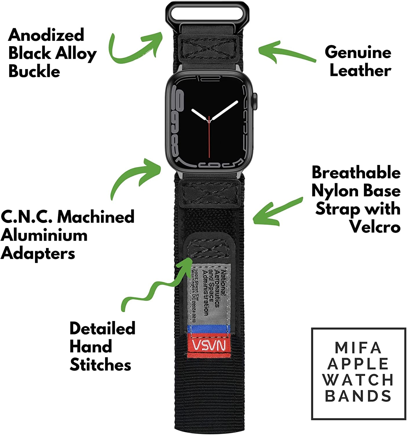 Compatible with Apple Watch Band, NASA Licensed Rugged Nylon Leather Sports Strap with Woven Loop Design for Iwatch 42Mm/44Mm/45Mm, Tough Tactical Replacement Band for Series 8/7/6/5/4/3/2/1/SE  MODERN IDEAS FROM ABROAD   