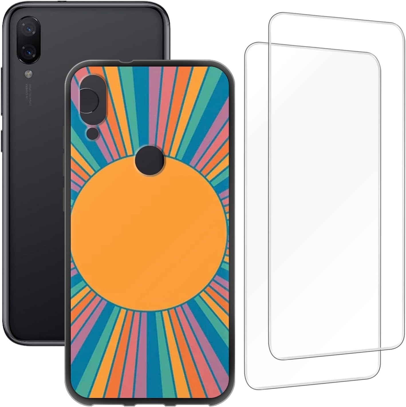 Zuitop Xiaomi Mi Play(5.84 Inch) Design Case with 2 Pack Tempered Glass Screen Protector,For Xiaomi Mi Play Slim Soft Silica Gel TPU Protective Cover.  Zuitop Sun And Rainbow  