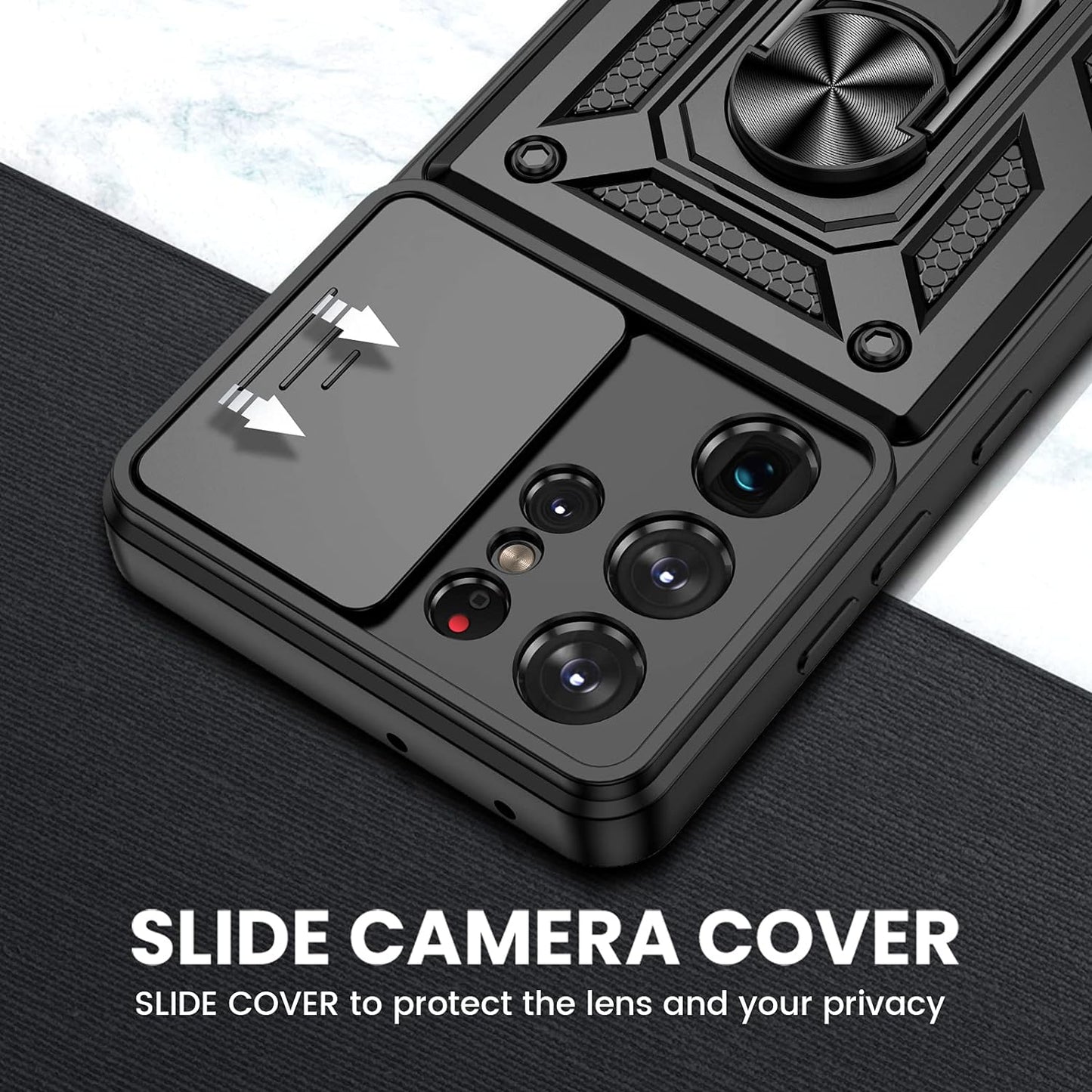 VEGO for Galaxy S21 Ultra Case with Slide Camera Cover, Built-In 360° Rotate Ring Kickstand Magnetic Cover Case for Samsung Galaxy S21 Ultra 5G 6.8 Inch - Black  VEGO   