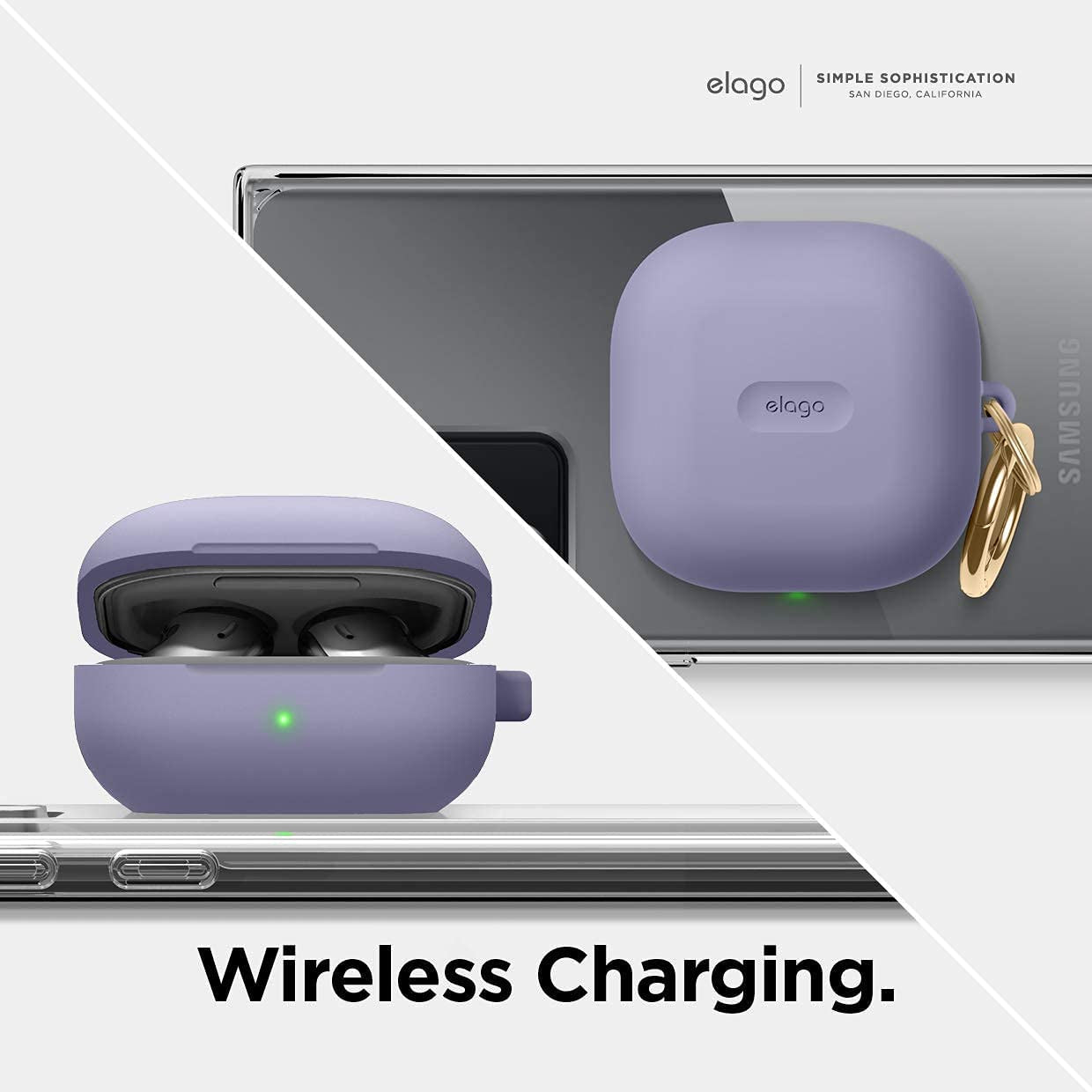 Elago Silicone Hang Case Compatible with Samsung Galaxy Buds 2 Pro Case (2022) / Galaxy Buds 2 Case (2021) / Galaxy Buds Pro Case (2021) / Galaxy Buds Live Case (2020) [Lavender Grey]  elago   