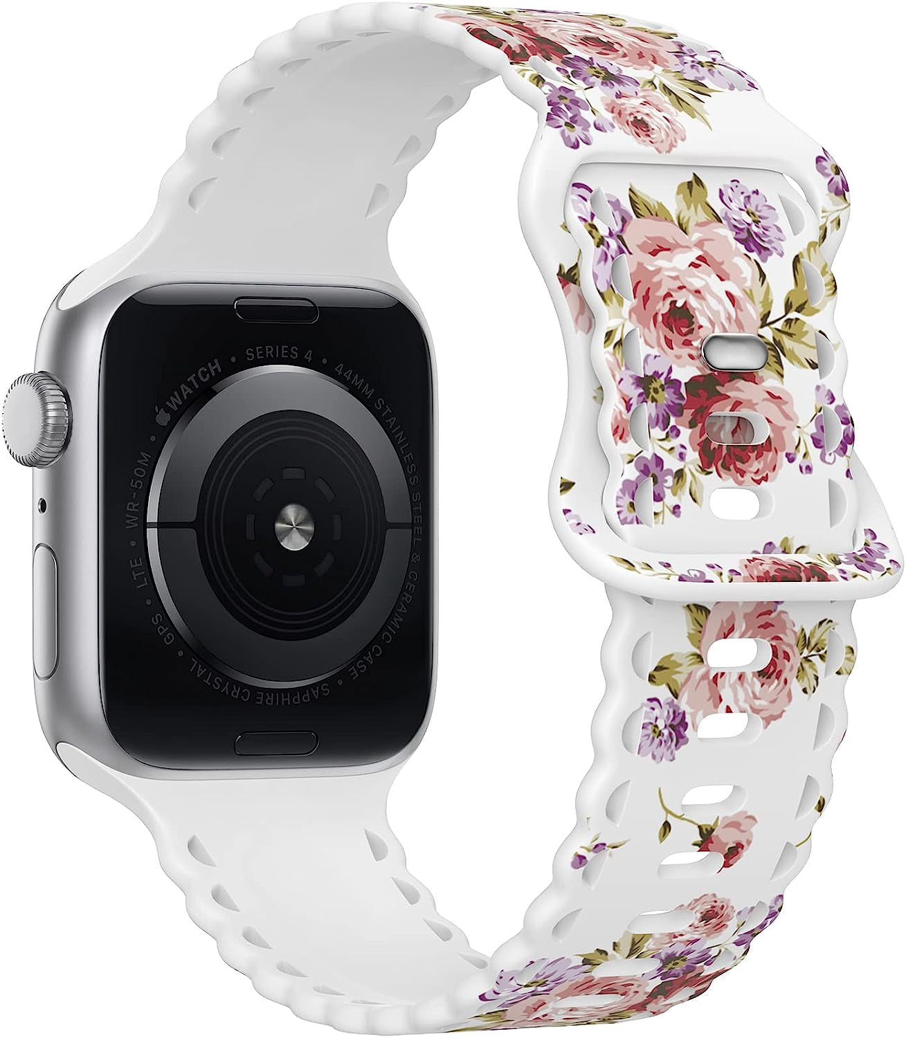 Upfurmach Compatible with Apple Watch Band 41Mm 40Mm 38Mm 49Mm 45Mm 44Mm 42Mm Women Girl, Rose Floral Print Lace Hollow-Out Soft Silicone Sport Bands for Iwatch Ultra SE Series 8 7 6 5 4 3 2 1, Rosb-38  UpfurMach   