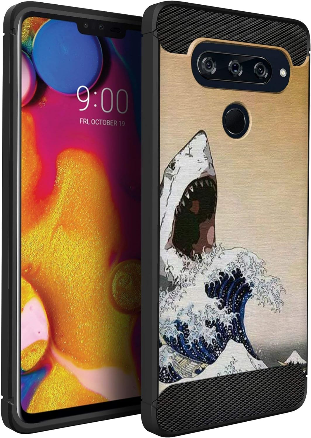 Casesondeck Case Compatible with LG V40 Thinq - Soft Fitted Flexible TPU Cover Shock Protection (Blue Future Skull)  CasesonDeck Shark Wave  