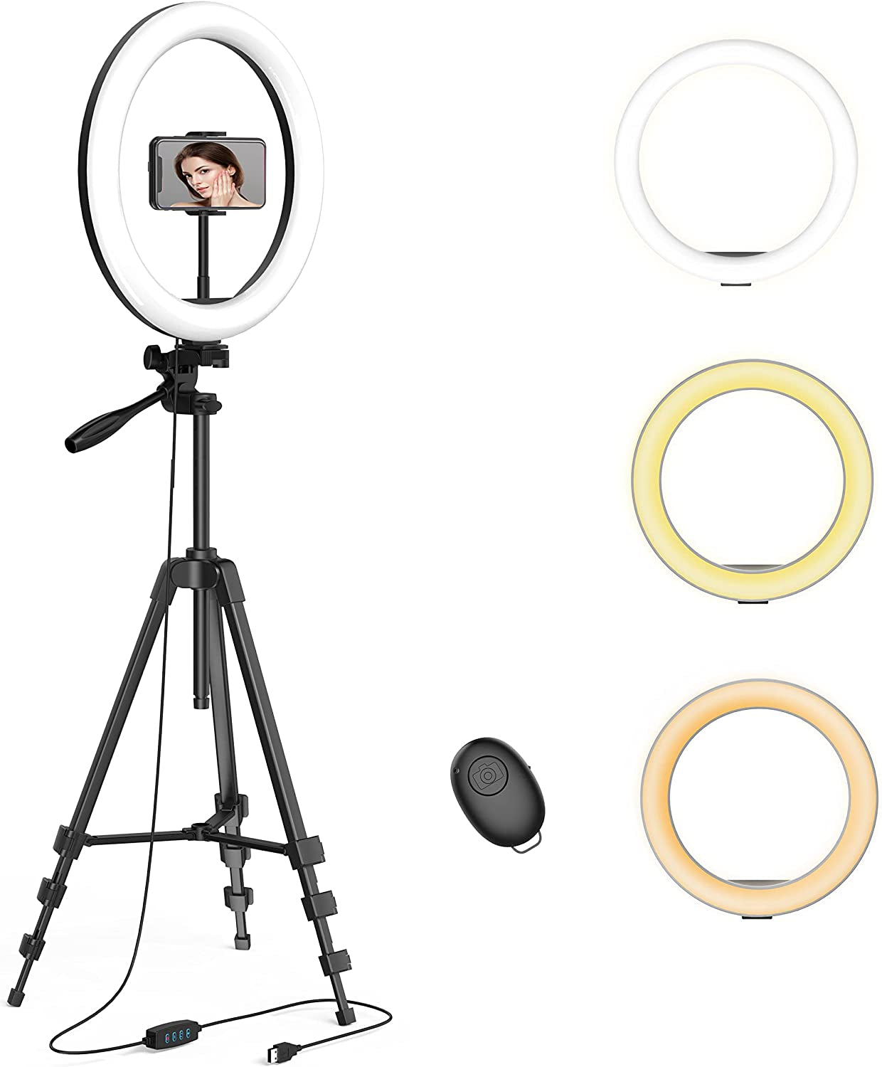 10" Ring Light with 53" Adjustable Tripod Stand & Phone Holder for Live Stream/Makeup, Upgraded Dimmable LED Selfie Ringlight for Tiktok/Youtube/Zoom Meeting/Photography,Compatible with Iphone/Android  Aptoyu 12.2 INCH  