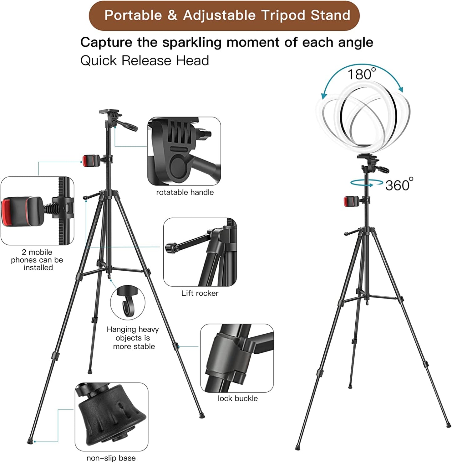 WUZHI 12'' RGB Ring Light with Tripod Stand and Phone Holder & 65'' Stand, Selfie Ring Light on Flash Shoe Mounts, 10 Dimming Levels,18 Color LED Ring Lights for Phone,Live Stream,Makeup,Youtube  WUZHI   