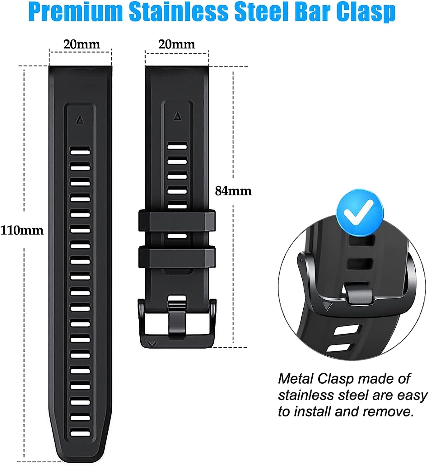 ZPJPPLX 20Mm Soft Silicone Quickfit Watch Band Compatible with Garmin Fenix 7S/Fenix 6S Pro/6S,Sport Replacement Wristband for Fenix 5S Plus/5S/Descent Mk2S Smartwatch Band  ZPJPPLX   