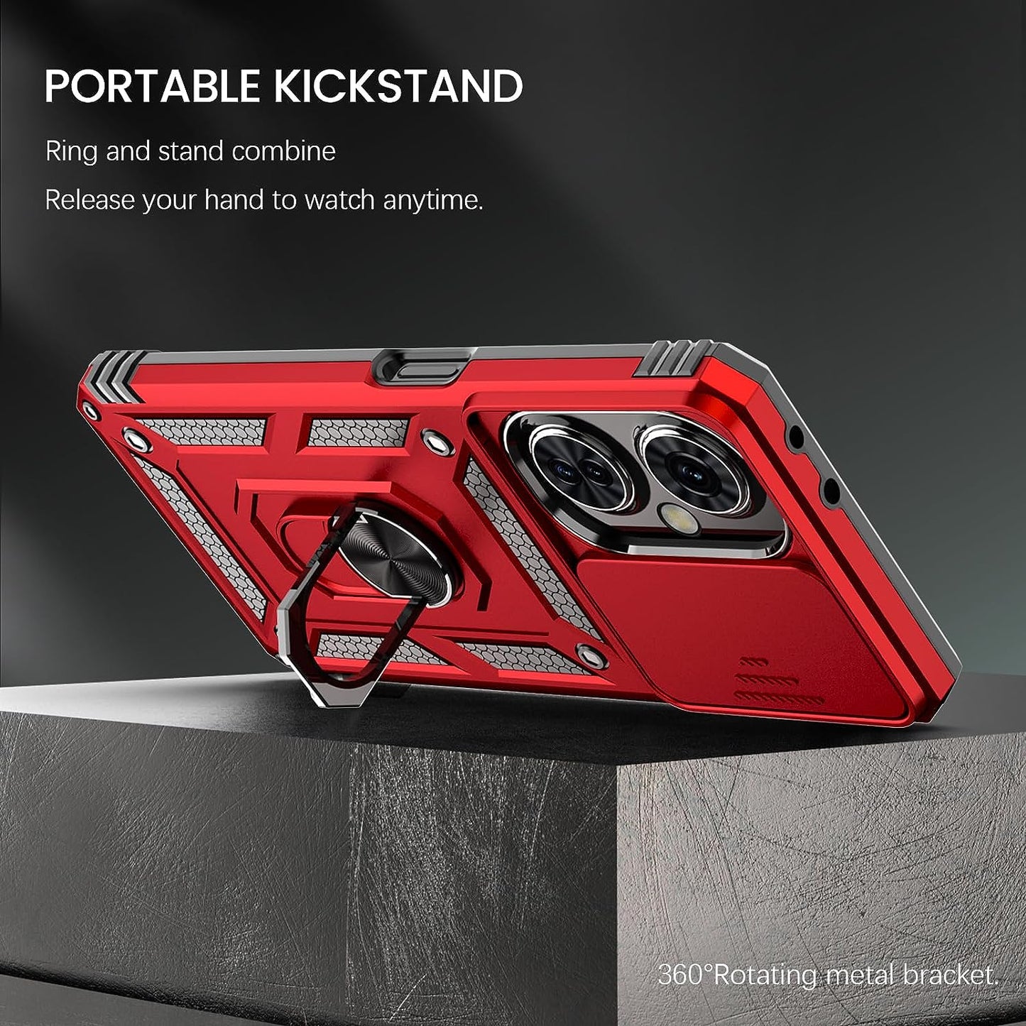 Liufcx for Oneplus Nord N30 5G Case + Screen Protector with Kickstand & Slide Lens Protector Cover, Heavy Duty Armor Shockproof Rugged Military Grade Protective Case for Oneplus Nord N30 5G (Red)  Liufcx   