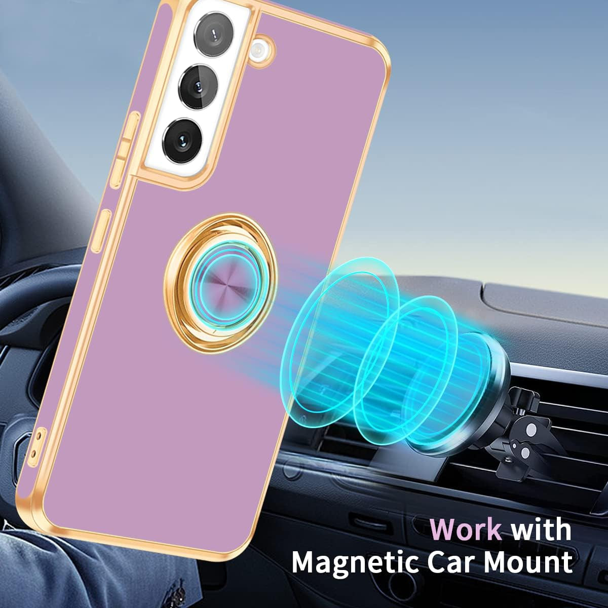 Fingic Samsung Galaxy S22 Case, Galaxy S22 Case with 360° Ring Holder Slim Kickstand Magnetic Support Car Mount Women Girls Soft TPU Protective Phone Case for Samsung Galaxy S22 6.1", Purple  Fingic   
