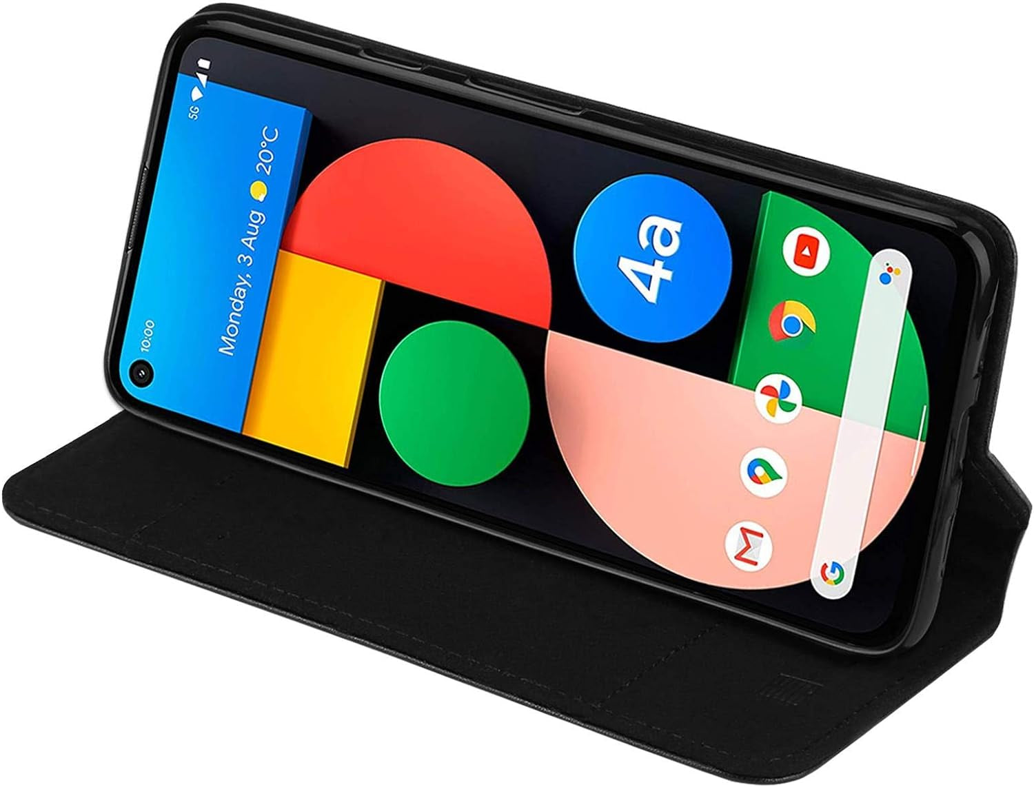 32Nd Classic Series 2.0 - Real Leather Book Wallet Case Cover for Google Pixel 4A 5G, Real Leather Design with Card Slot, Magnetic Closure and Built in Stand - Black  32nd   