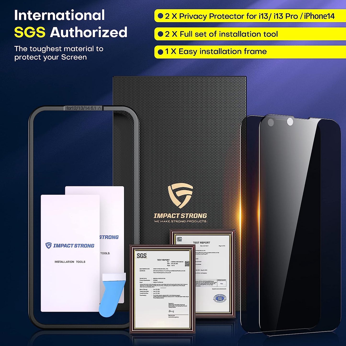 Impactstrong Privacy Glass Screen Protector for Iphone 14 /Iphone 13/13 Pro [6.1 Inch] Anti-Scratch Tempered Glass Screen Protectors with [Easy Install Kit] [9H Hardness], Case Friendly - 2 Pack  ImpactStrong   