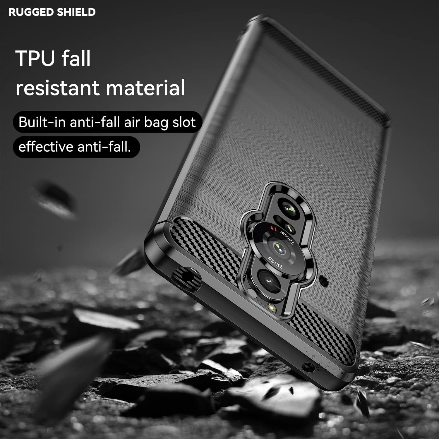 EVUNNBC Slim Case for Sony Xperia Pro-I, Sony Xperia Pro-I Case, TPU Shock Absorption Technology Full Protective Case Carbon Fiber Cover for Sony Xperia Pro-I Smartphone (Black)  LuckyMi   