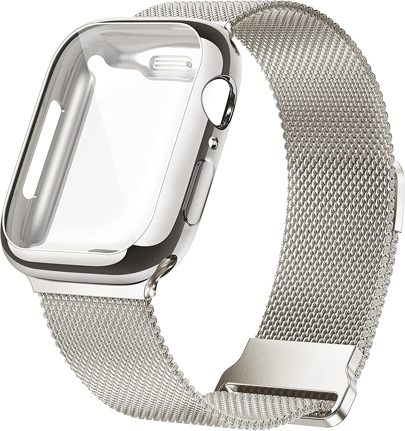Geoumy Metal Magnetic Bands Compatible for Apple Watch Band 45Mm with Case, Stainless Steel Milanese Mesh Loop Replacement Strap Compatible with Iwatch Series 8/7/6/5/4/3/2/1 SE Women Men,Starlight  Geoumy   