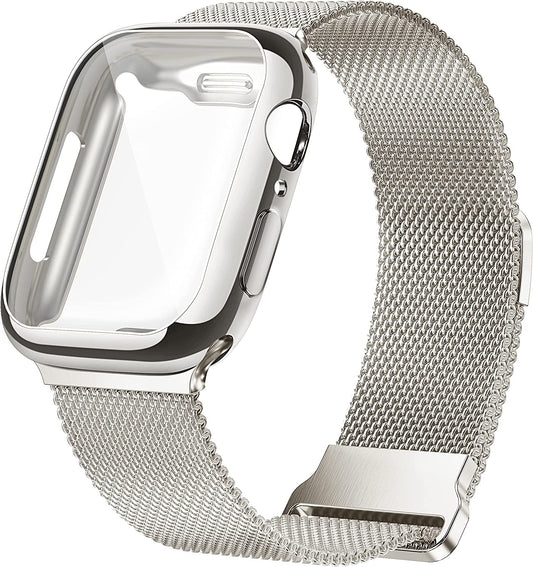 Geoumy Metal Magnetic Bands Compatible for Apple Watch Band 45Mm with Case, Stainless Steel Milanese Mesh Loop Replacement Strap Compatible with Iwatch Series 8/7/6/5/4/3/2/1 SE Women Men,Starlight  Geoumy   