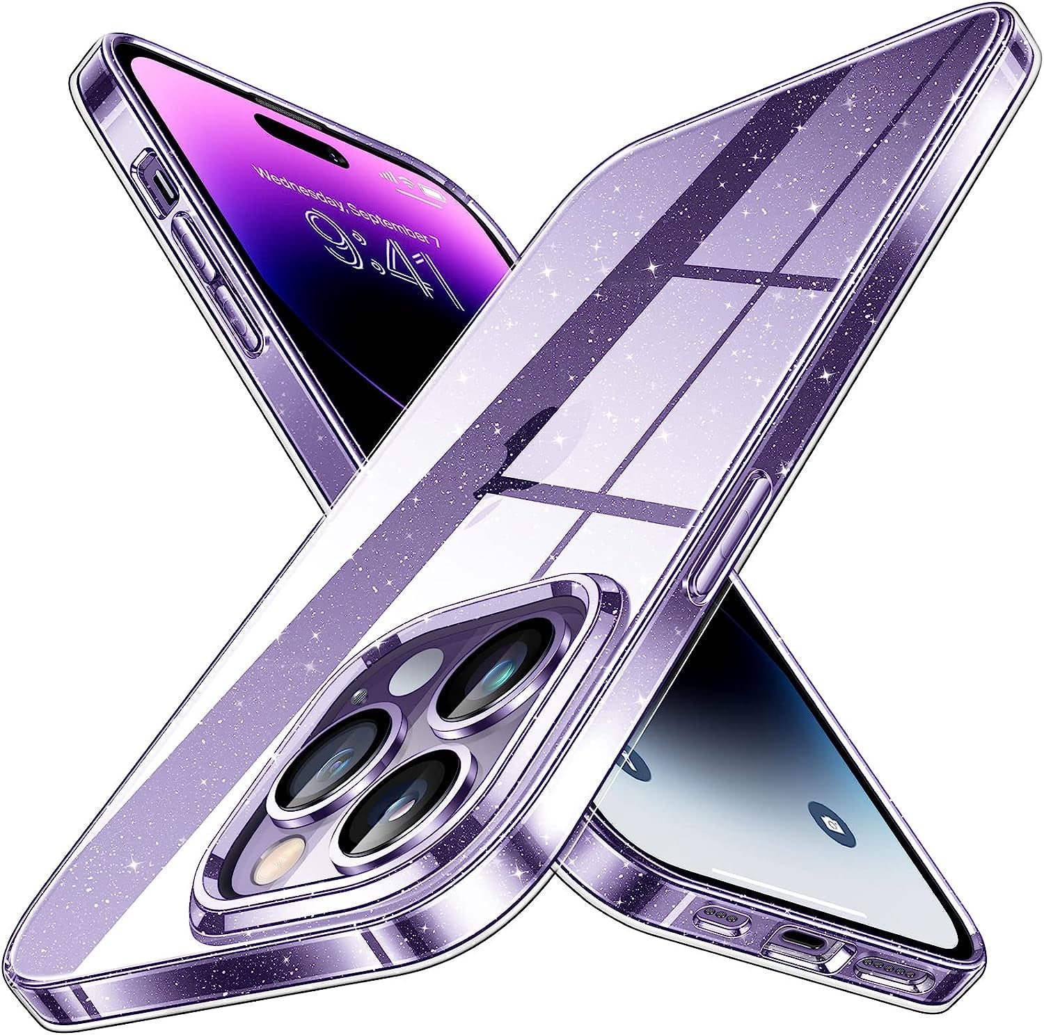 Simtect Ultra Clear for Iphone 14 Pro Case, [Non-Yellowing] [10 FT Military Drop Protection] Slim Fit yet Protective Shockproof Bumper with Airbag Case for Iphone 14 Pro 6.1 Inch- Crystal Clear  Simtect B-Glitter Clear Iphone 14 Pro 