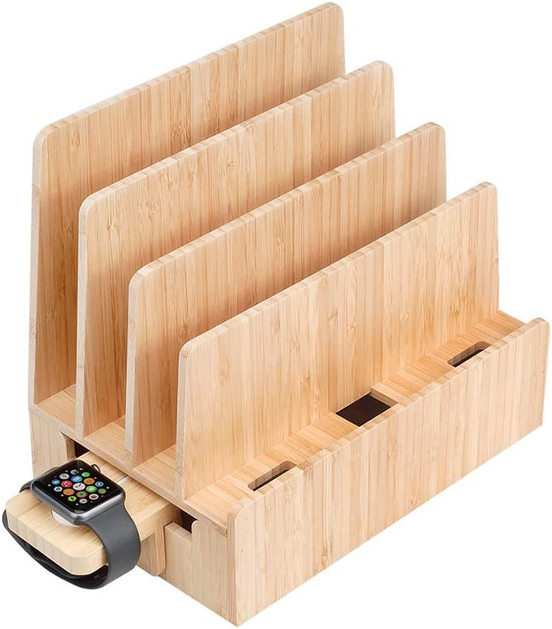 Mobilevision Wood Multi Device Organizer Stand and Charging Station for Smartphones, Tablets, and Laptops Includes 5-USB Hub Charger Combo  MobileVision Slim Stand + Apple Watch Adapter  