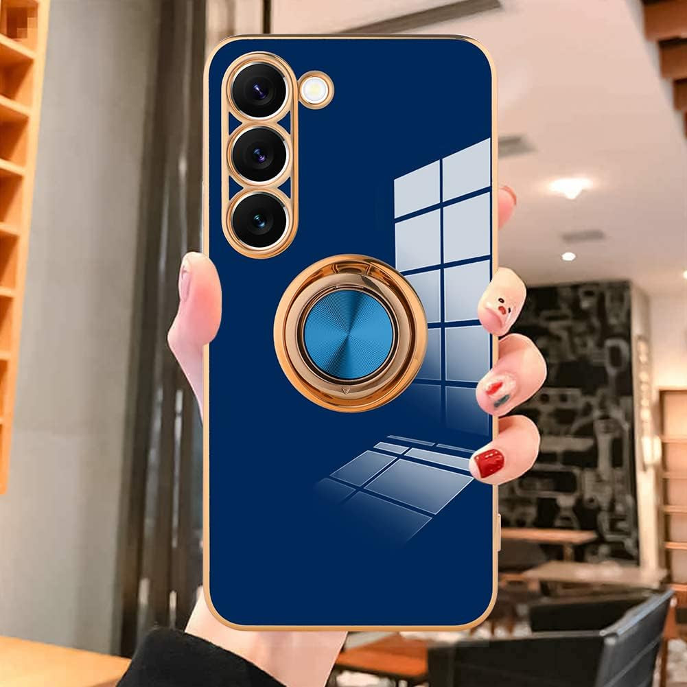 KANGHAR Compatible with Samsung Galaxy S23 5G Case for Women Girls, Plating Built-In 360 Rotation Magnetic Ring Kickstand Holder Soft Slim Shockproof Bumper Protective Cover (Blue)  KANGHAR   
