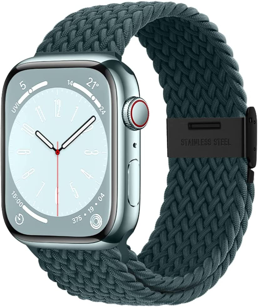 Qimela Compatible with Apple Watch Band 49Mm 45Mm 44Mm 42Mm,Stretchy Sport Solo Loop Strap with Adjustable Buckle,Elastic Nylon Braided Wristband for Iwatch Series 8 7 6 SE 5 4 3 2 1 Ultra,Women Men  FS-TECH Rainforest 42mm/44mm/45mm/49mm 